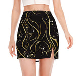 Gold And Black Virgo Sign Print Side Slit Mini Skirt