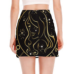 Gold And Black Virgo Sign Print Side Slit Mini Skirt