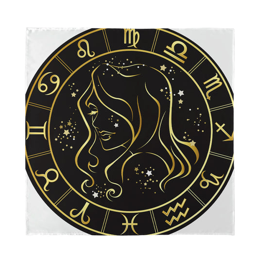 Gold And Black Virgo Sign Print Silk Bandana