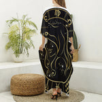 Gold And Black Virgo Sign Print Silk V-Neck Kaftan Dress