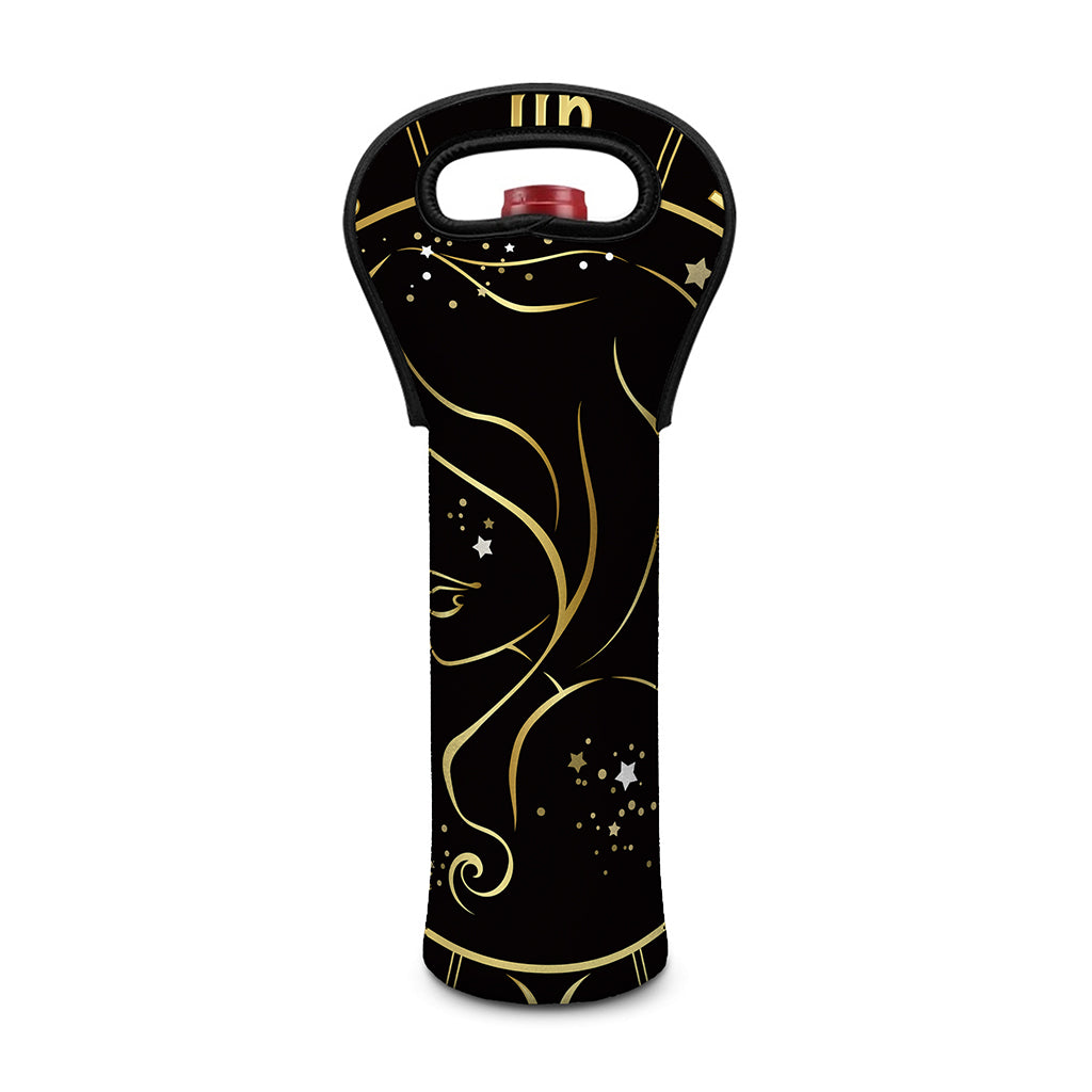 Gold And Black Virgo Sign Print Single Neoprene Wine Tote