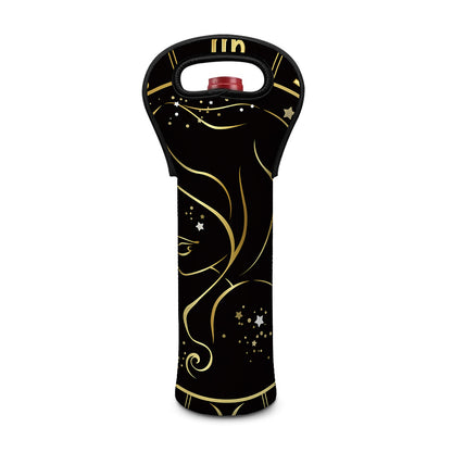 Gold And Black Virgo Sign Print Single Neoprene Wine Tote