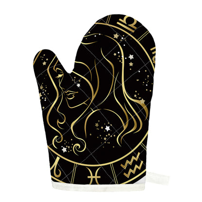 Gold And Black Virgo Sign Print Single Oven Mitt