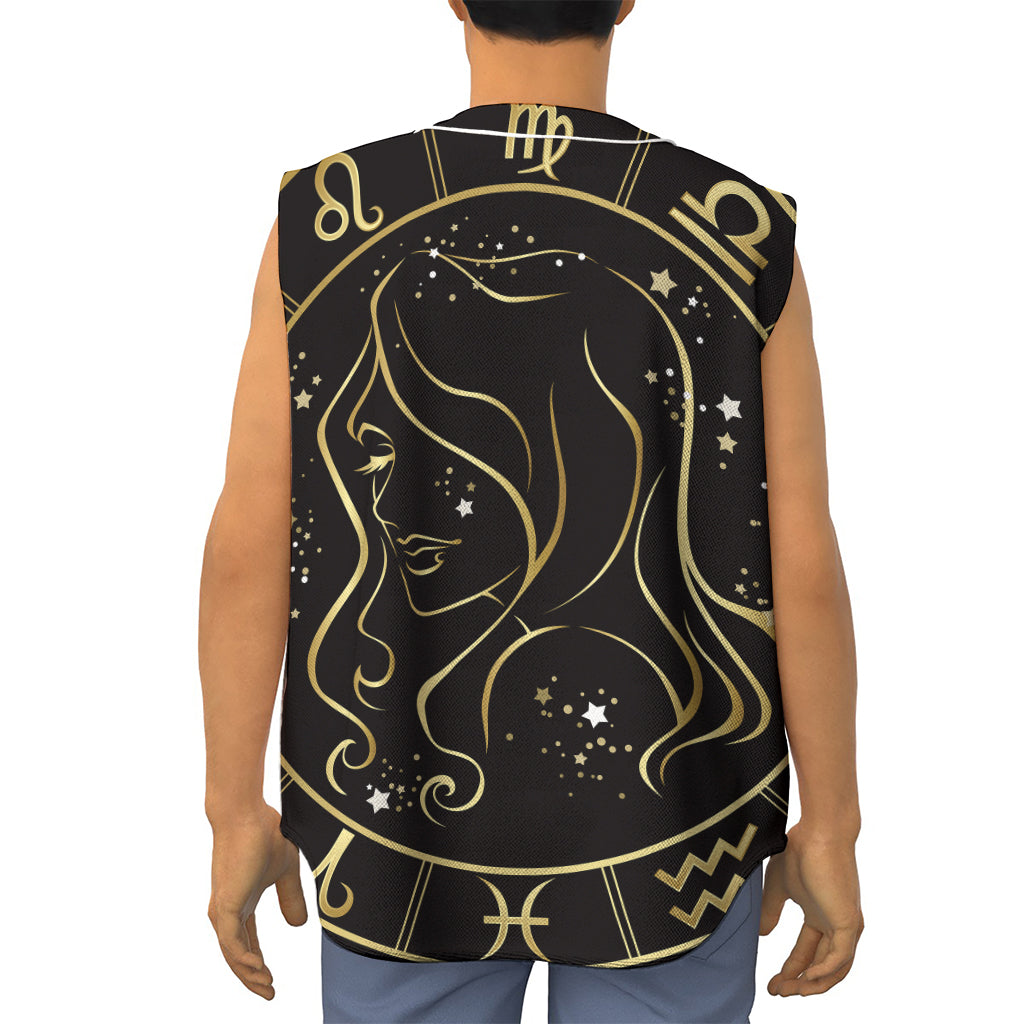 Gold And Black Virgo Sign Print Sleeveless Baseball Jersey