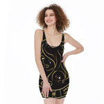 Gold And Black Virgo Sign Print Sleeveless Bodycon Dress