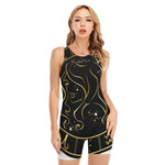 Gold And Black Virgo Sign Print Sleeveless One Piece Swimsuit