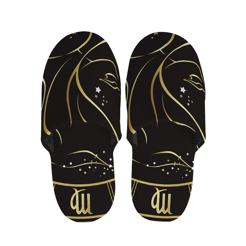 Gold And Black Virgo Sign Print Slippers