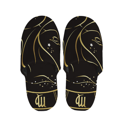 Gold And Black Virgo Sign Print Slippers