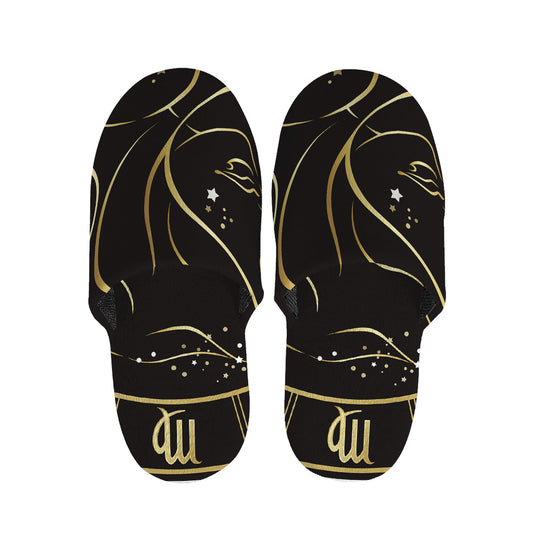 Gold And Black Virgo Sign Print Slippers