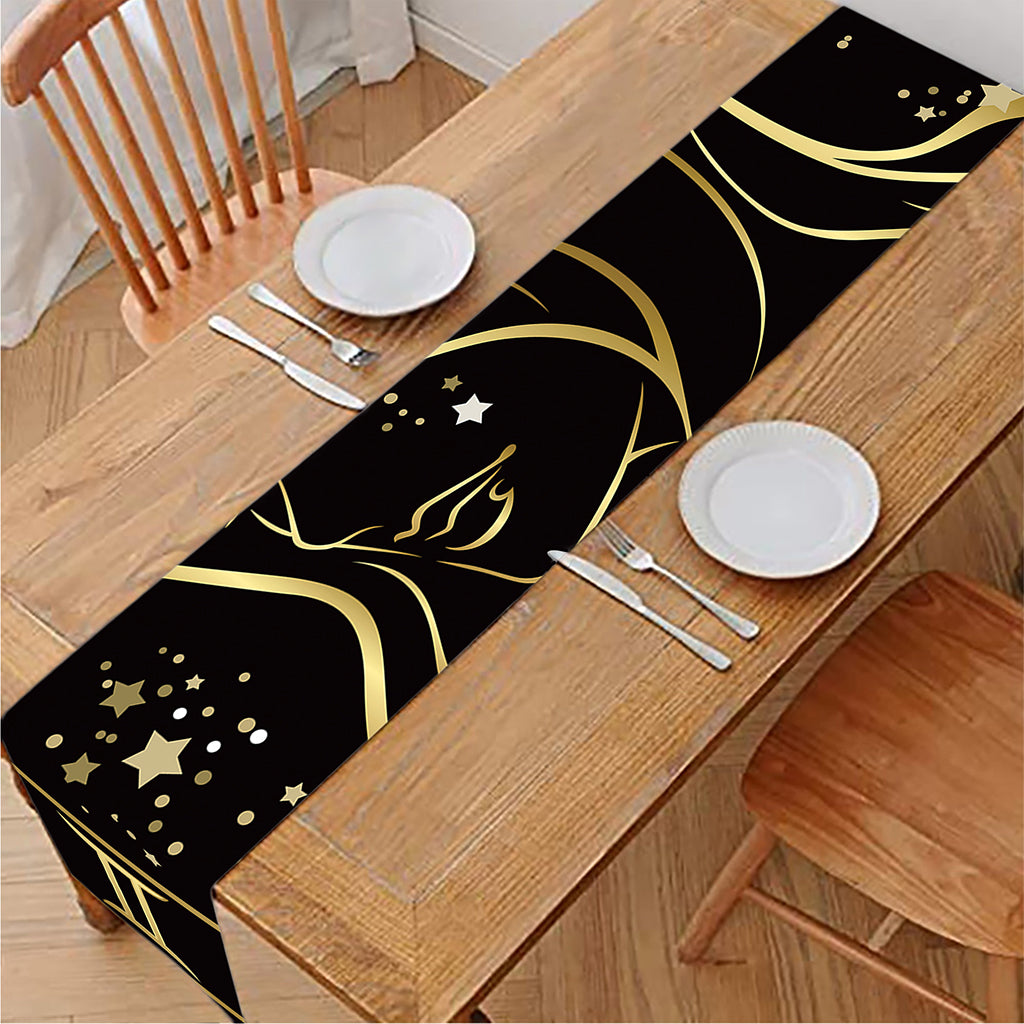 Gold And Black Virgo Sign Print Table Runner