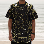 Gold And Black Virgo Sign Print Textured Short Sleeve Shirt