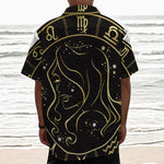 Gold And Black Virgo Sign Print Textured Short Sleeve Shirt