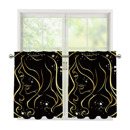 Gold And Black Virgo Sign Print Tier Curtains