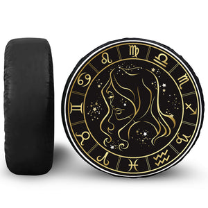 Gold And Black Virgo Sign Print Tire Cover