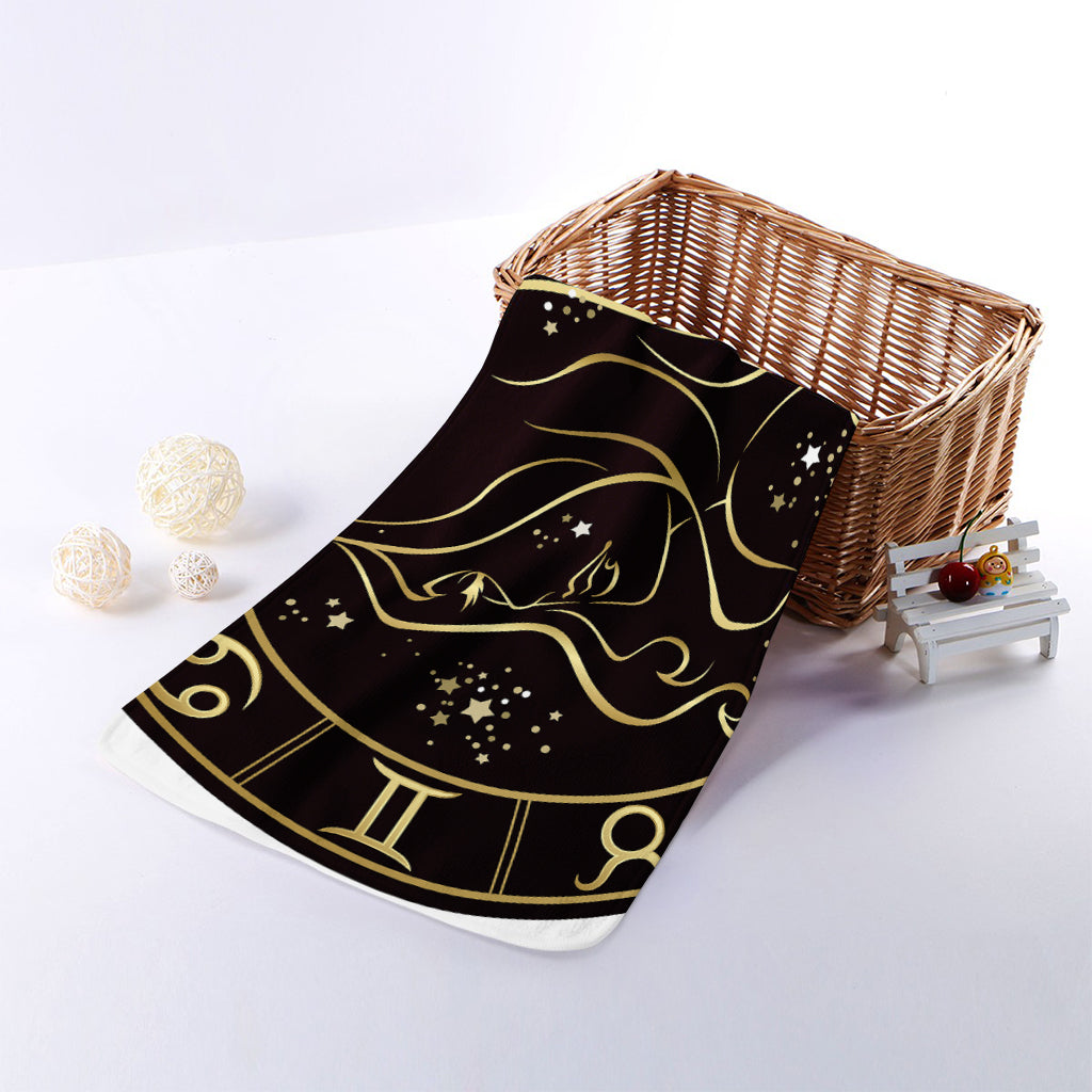 Gold And Black Virgo Sign Print Towel