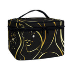 Gold And Black Virgo Sign Print Travel Makeup Bag