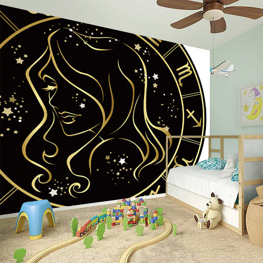 Gold And Black Virgo Sign Print Wall Sticker