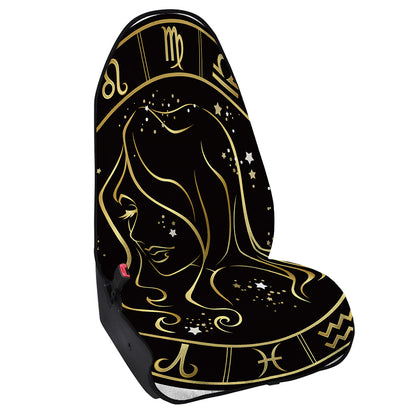 Gold And Black Virgo Sign Print Waterproof Car Seat Cover