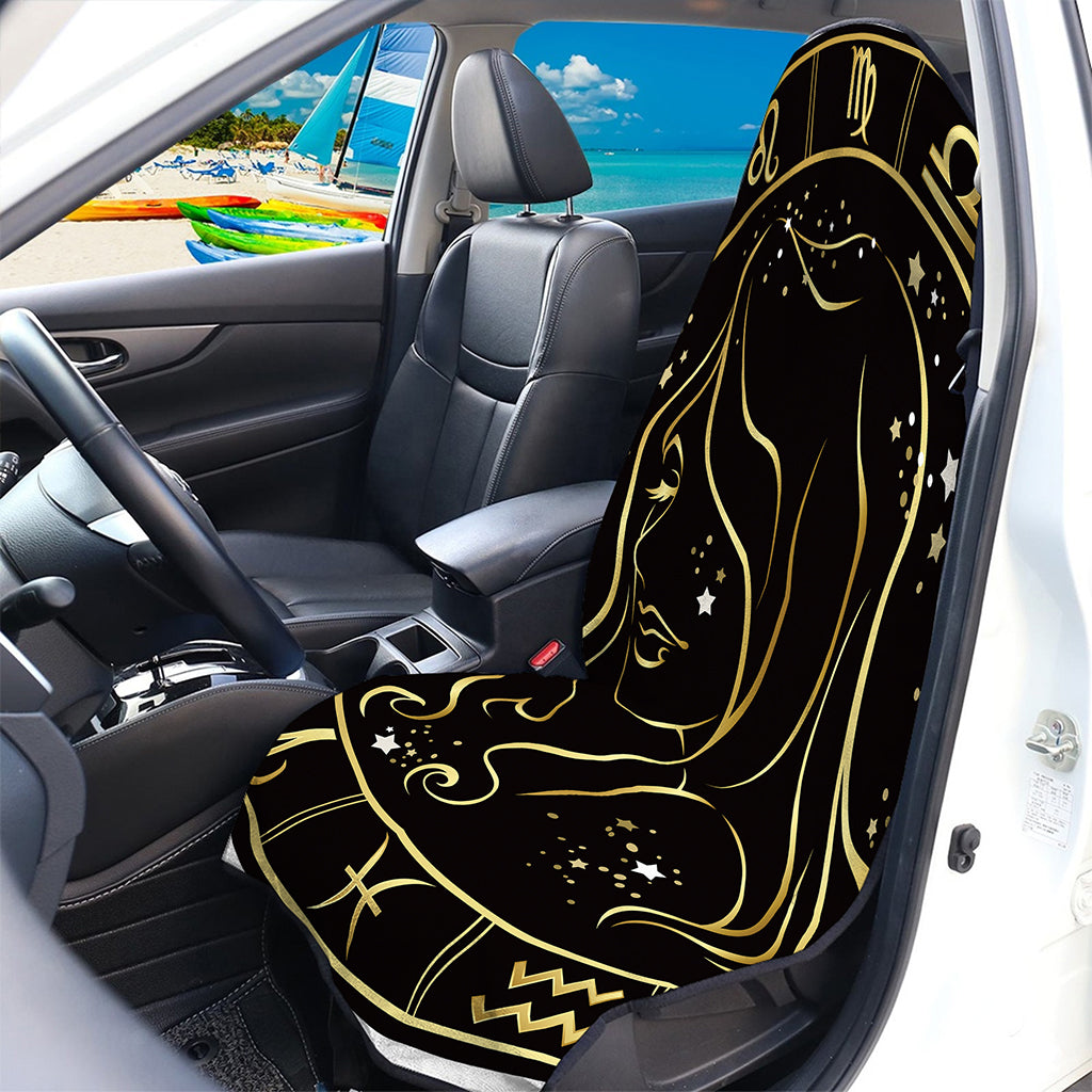 Gold And Black Virgo Sign Print Waterproof Car Seat Cover