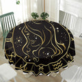 Gold And Black Virgo Sign Print Waterproof Round Tablecloth