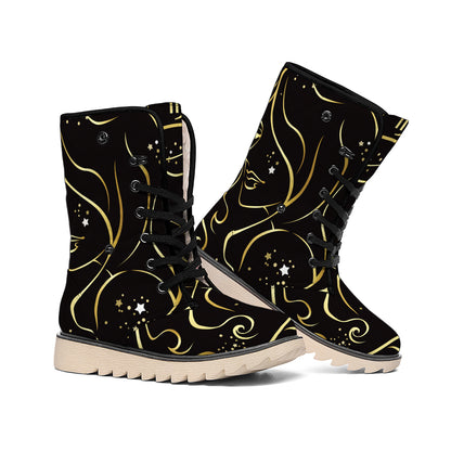 Gold And Black Virgo Sign Print Winter Boots