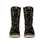 Gold And Black Virgo Sign Print Winter Boots