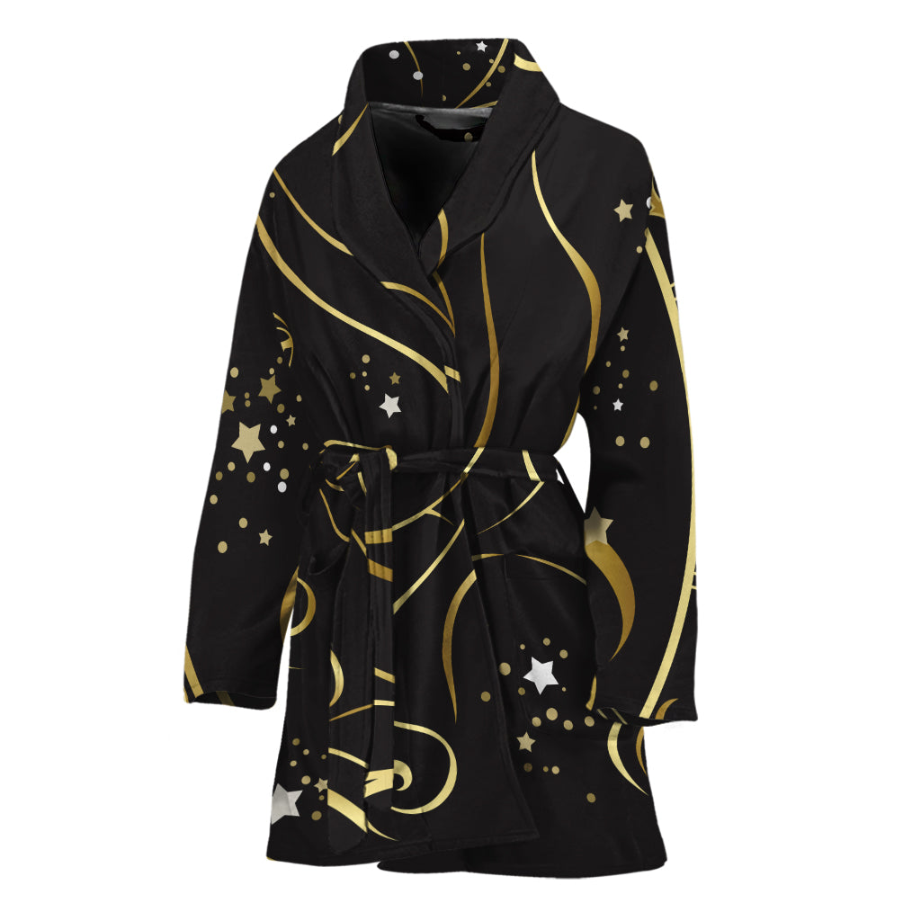 Gold And Black Virgo Sign Print Women's Bathrobe