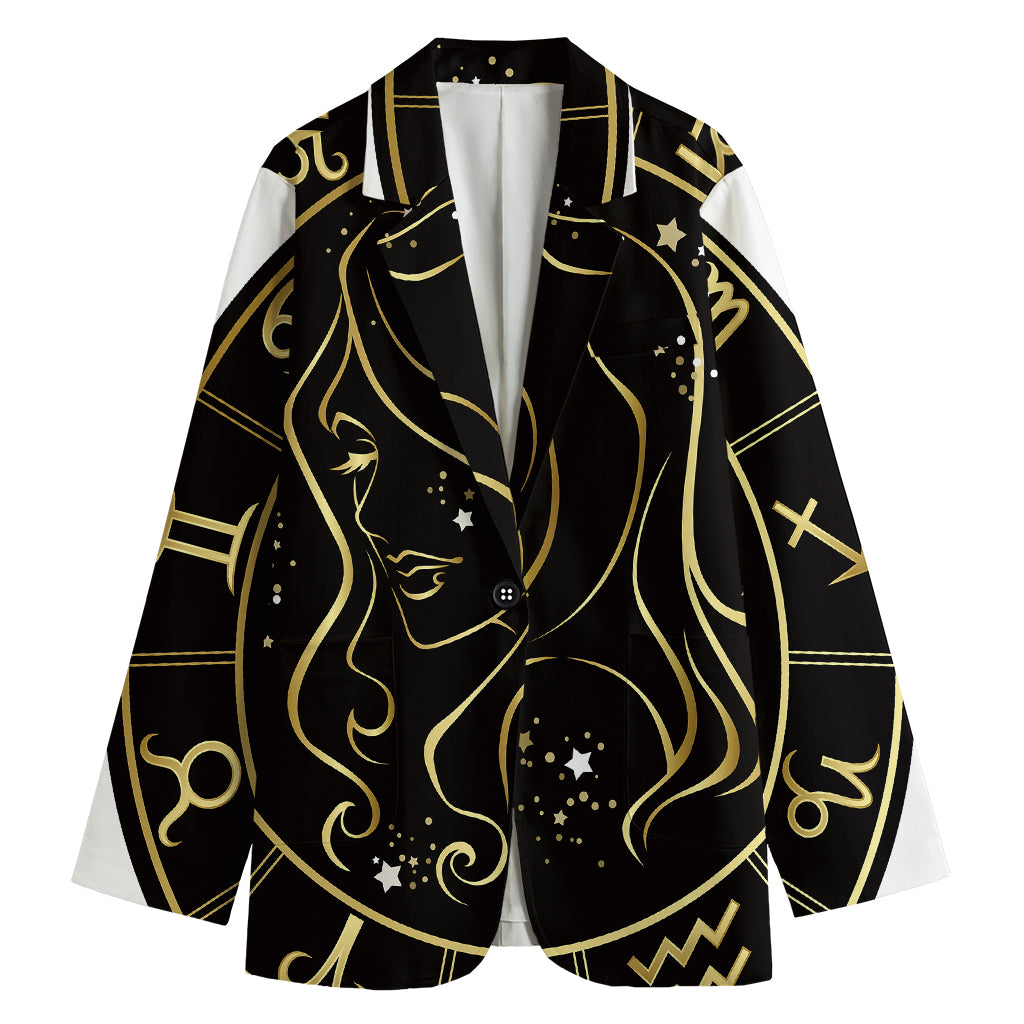 Gold And Black Virgo Sign Print Women's Blazer