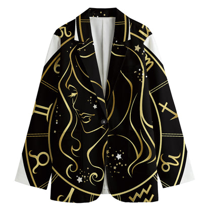 Gold And Black Virgo Sign Print Women's Blazer