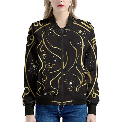 Gold And Black Virgo Sign Print Women's Bomber Jacket