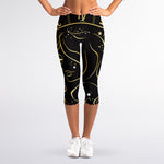 Gold And Black Virgo Sign Print Women's Capri Leggings