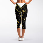 Gold And Black Virgo Sign Print Women's Capri Leggings