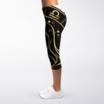 Gold And Black Virgo Sign Print Women's Capri Leggings