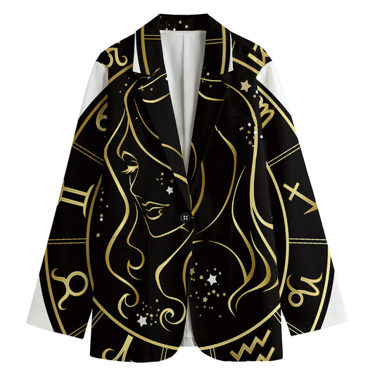 Gold And Black Virgo Sign Print Women's Cotton Blazer
