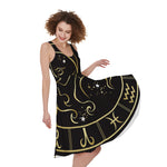 Gold And Black Virgo Sign Print Women's Sleeveless Dress