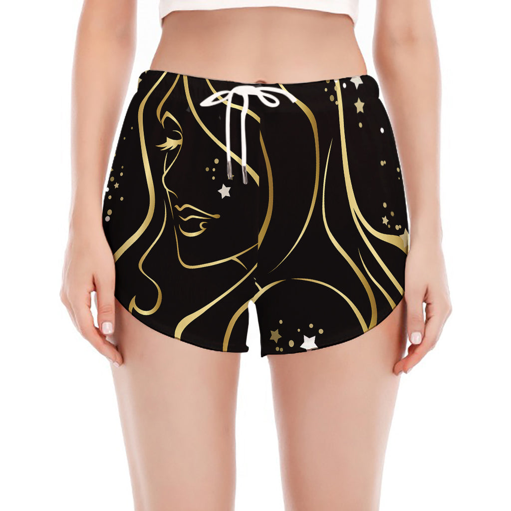 Gold And Black Virgo Sign Print Women's Split Running Shorts