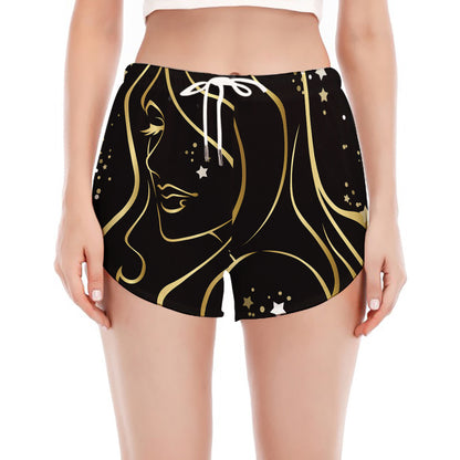 Gold And Black Virgo Sign Print Women's Split Running Shorts