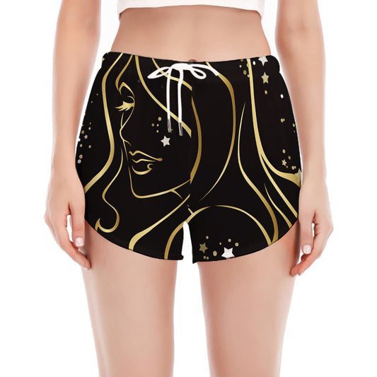 Gold And Black Virgo Sign Print Women's Split Running Shorts