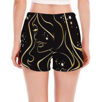 Gold And Black Virgo Sign Print Women's Split Running Shorts
