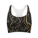 Gold And Black Virgo Sign Print Women's Sports Bra