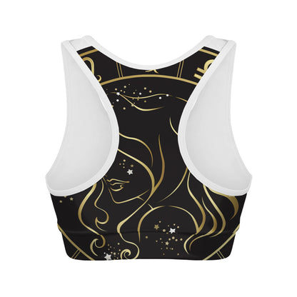 Gold And Black Virgo Sign Print Women's Sports Bra