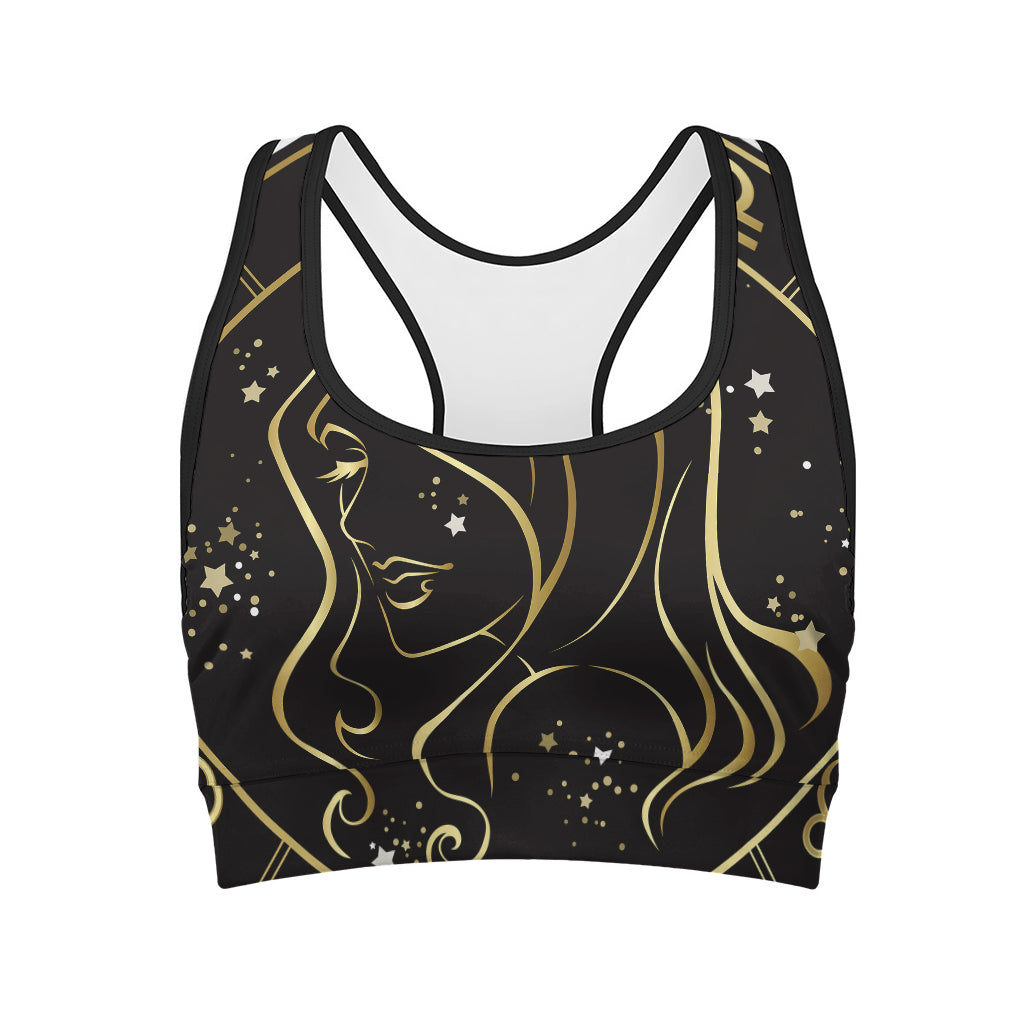 Gold And Black Virgo Sign Print Women's Sports Bra