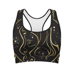 Gold And Black Virgo Sign Print Women's Sports Bra