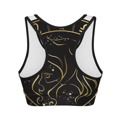 Gold And Black Virgo Sign Print Women's Sports Bra