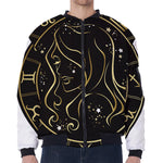 Gold And Black Virgo Sign Print Zip Sleeve Bomber Jacket