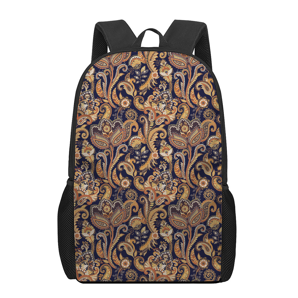 Gold And Blue Paisley Pattern Print 17 Inch Backpack