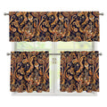 Gold And Blue Paisley Pattern Print 3 Piece Kitchen Curtains
