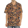Gold And Blue Paisley Pattern Print Aloha Shirt