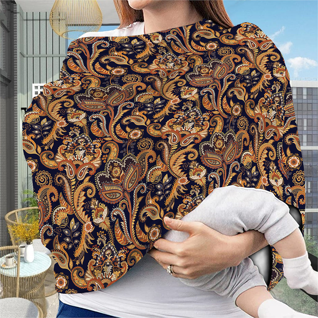 Gold And Blue Paisley Pattern Print Baby Seat Cover