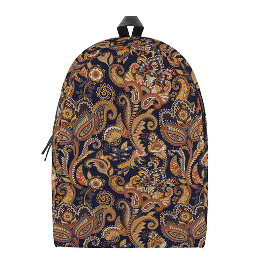 Gold And Blue Paisley Pattern Print Backpack